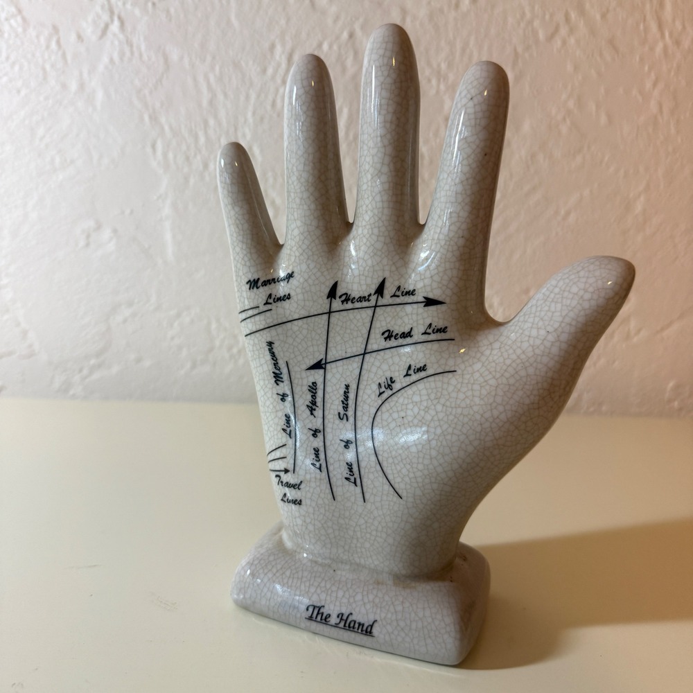Ceramic Palmistry Hand Figurine Crackle Glaze Chiromancy Fortune Teller‎ Decor